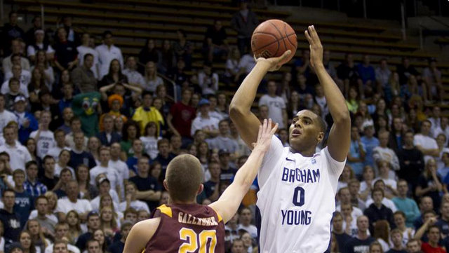 Brandon Davies shoots against Midwestern State.
(Photo by Jonathan Hardy/BYU Photo)
