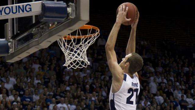 Stephen Rogers dnks against Dixie State. (Mark
Philbrick/BYU Photo)