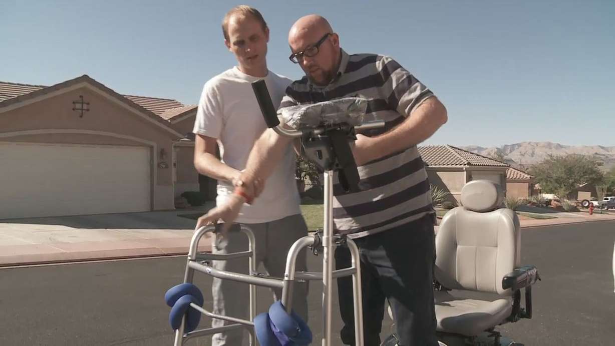 Following a debilitating motorcycle accident,
Shawn Patten is by best friend Justin Tuff's
side helping him learn to walk again.