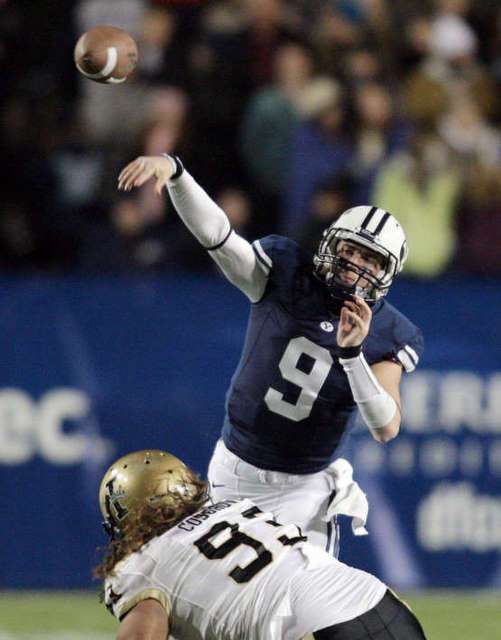 BYU QB Jake Heaps throws a pass against Idaho.