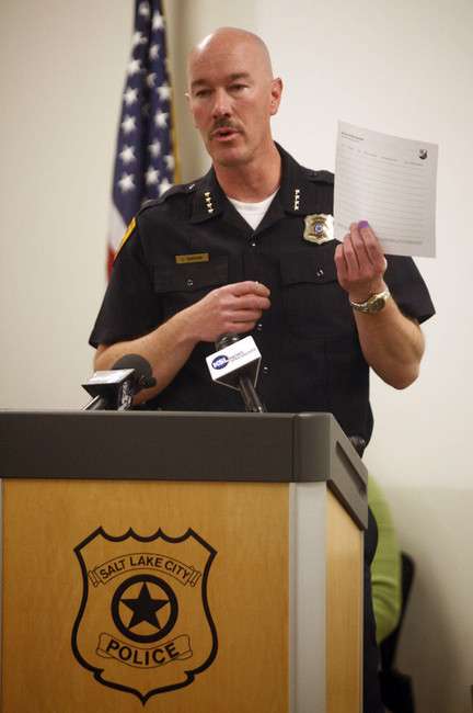 Salt Lake Police Chief Chris Burbank talks about theft and the importance of taking the time to document information that would help prove ownership in burglary cases at the Public Safety Building in Salt Lake City on Monday, Nov. 28, 2011. (Photo: Kristin Murphy, Deseret News)