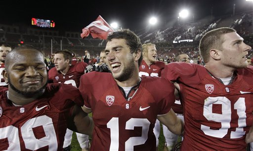 Stanford quarterback Andrew Luck (12) 
celebrates with defensive tackle Terrence 
Stephens (99) and defensive end Henry 
Anderson (91). (AP Photo/Paul Sakuma, file)