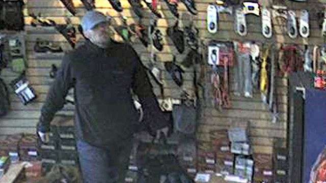 During a second visit to The Front Climbing
Club,
surveillance video captured the suspected thief
walking around and opening the bag before he
was scared off.