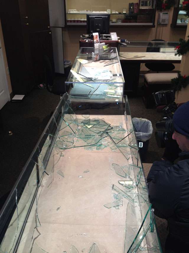 Employees at Sierra-West Jewelers estimate the thieves got away with at least $150,000 in jewelry from two cases in the store, in addition to whatever cash was in the safe at the back of the store. (Richard Piatt/KSL News)
