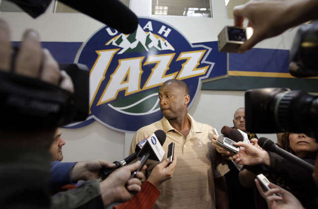 Jazz coach Tyrone Corbin talks with the media. 
(Deseret News)