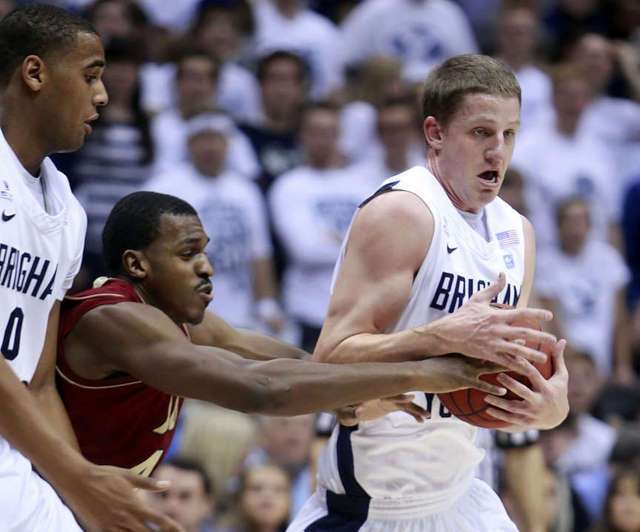 BYU's #13 Brock Zylstra ,right, tries to keep
Santa Clara's #42 from getting at the ball.
(Deseret News)