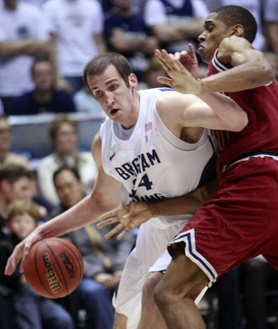 BYU's #34 Noah Hartsock works against Loyola
Marymount's #20 Quincy Lawson. (Deseret News)