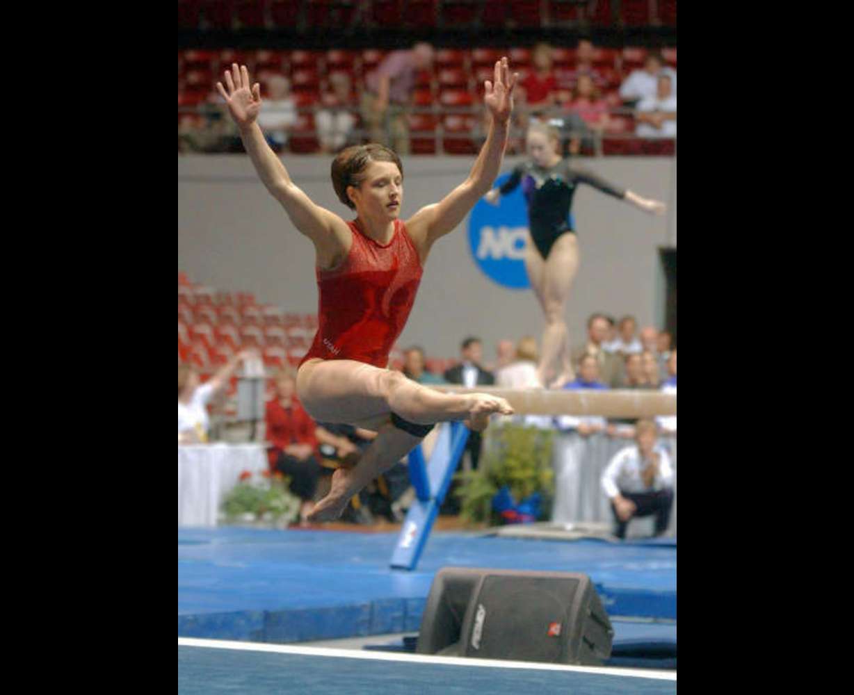 Theresa Kulikowski performs her floor exercise
in 2002. (Michael Brandy/Deseret News)