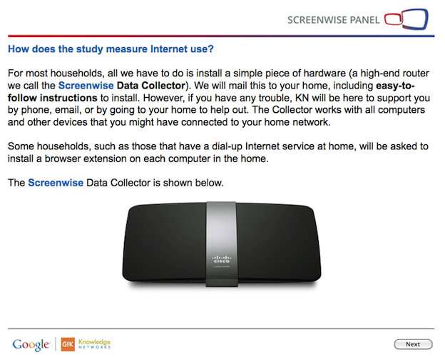 A screenshot of the signup process for
Knowledge Networks users.
