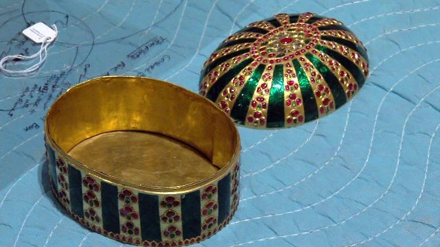 A jewel-encrusted box from the medieval Mughal Empire in India.