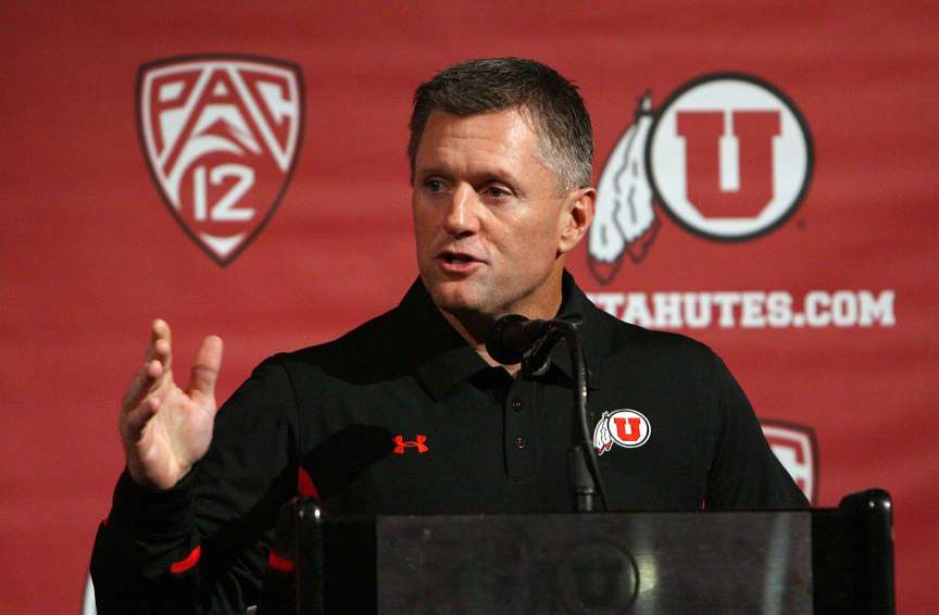 Kyle Whittingham speaks at the Utah football national letter of intent Crimson Club celebration at the University of Utah in Salt Lake City, Wednesday, Feb. 1, 2012. (Ravell Call, Deseret News)