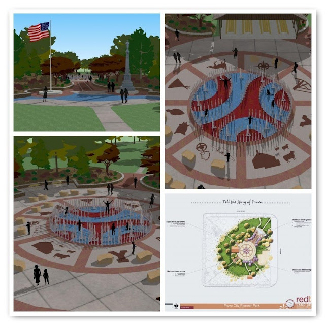 Concept art for the proposed water feature at 
Pioneer Park in Provo