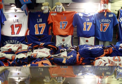 New York Knicks' Jeremy Lin items on sale at 
New York Knicks games. (AP Photo/Frank Franklin 
II)