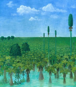 An artist's rendition of the 300 million year old ecosystem found beneath coal mines in Wuda, China.