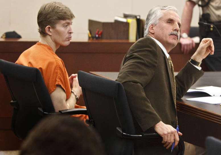 Matthew David Stewart's defense attorney Randy Richards (right) said he would not withdraw from the case during a hearing in Utah's 2nd District Court in Ogden before Judge Noel Hyde Tuesday, February 7, 2012. Stewart has been charged with aggravated murder for the death of Ogden police Officer Jared Francom, who was a member of the Weber-Morgan Narcotics Strike Force. He also has been charged with eight other felony counts. Weber County Attorney Dee Smith has filed notice that he intends to seek the death penalty.