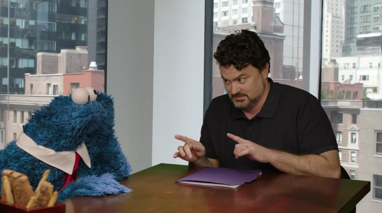 Tim Schafer and his team at Double Fine launched a Kickstarter campaign in the hopes of publicly funding a classic adventure game. Shown here, Tim is seen "negotiating publishing rights".