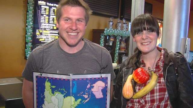 Talmage Deemeester (right) and Ellesse
Hargreaves (left) went to the Megaplex Theater
in Sandy dressed as "The Games" and "The
Hunger," respectively, in anticipation of the
box office opening of "The Hunger Games."