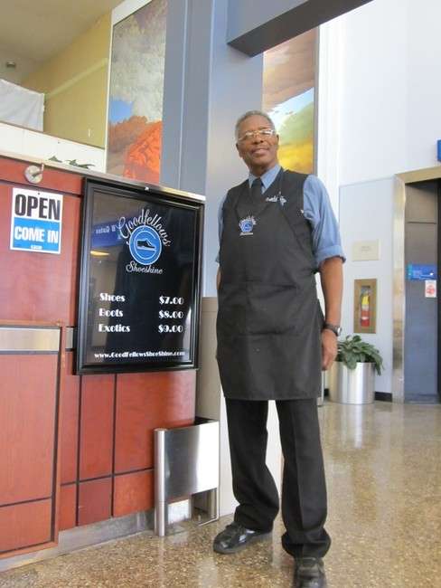Familiar to frequent fliers, JC "Shine" Wilson has shined shoes for nearly 22 years in the Salt Lake International Airport and has served customers like Colin Powell and the King of Tonga. (Photo: Crystalee Beck)