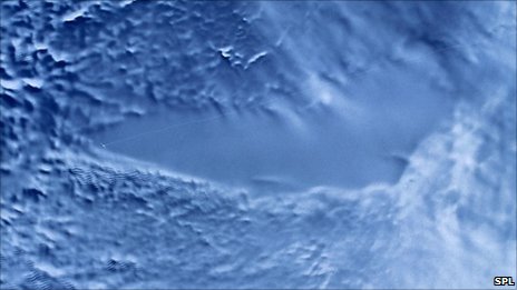 NASA sattelite photograph of lake Vostok below the surface ice. It is believed by scientists and researchers that the lake contains a treasure trove of biological and mineral specimens that may be unknown to the world today. No one knows what has been found except a handful of scientists.