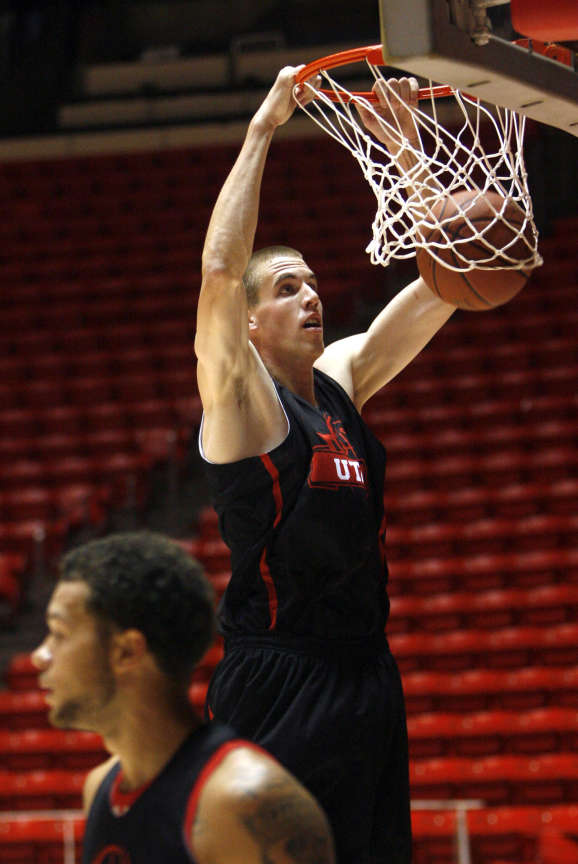 David Foster shoots during Utah basketball practice at the Huntsman Center at the University of Utah on Friday, October 13, 2011. (Laura Seitz, Deseret News)
