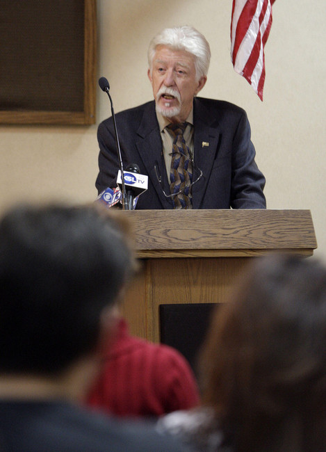 Michael Stewart, father of Matthew David Stewart speaks during a prayer during a "Keep the Peace" rally in Ogden Thursday, April 12, 2012. Stewart, a decorated former U.S. Army soldier, charged with capital murder in the shooting death of Ogden police officer Jared Francom. (Photo: Jeffrey D. Allred, Deseret News)