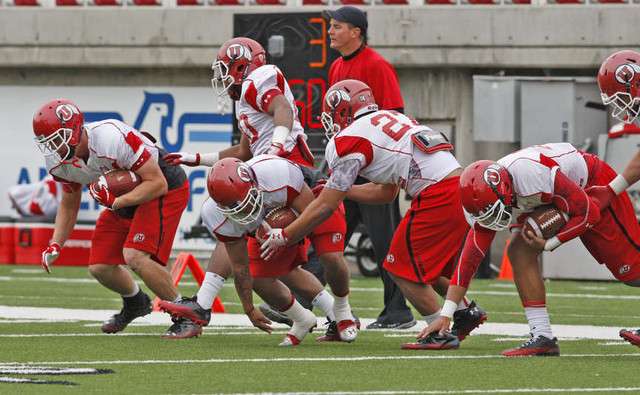 Scenes from Utah football practice Thursday, April 5, 2012, in Salt Lake City, Utah. (Tom Smart, Deseret News)