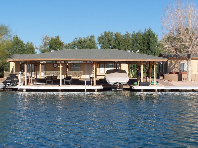 A home and boat dock is shown at Lakeside Ski Village in Gila Bend, Ariz. Irben Development is proposing to build a similar private lake community in Syracuse. (Photo: Courtesy of Mike Thayne, )
