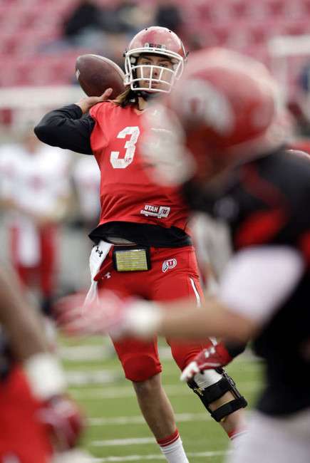 Utah Utes quarterback Jordan Wynn (3) throws during a scrimmage in Salt Lake City Saturday, April 14, 2012. (Jeffrey D. Allred, Deseret News)