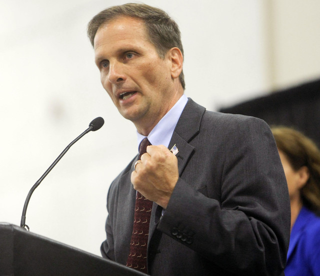 Candidate in the 2nd Congressional District Chris Stewart speaks at the GOP convention Saturday, April 21, 2012 in the South Towne Exposition Center. (Photo: Scott G Winterton, Deseret News)