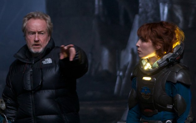 Ridley Scott and Noomi Rapace ont he set of "Prometheus."