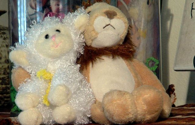 With his stuffed lion by his side, Landen
Bowers received a donor heart from an Iowa baby
about his age who died in a car accident. She
too had a stuffed animal — a lamb —
which her family sent along with Landen's new
heart.