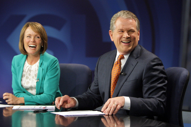 KSL legendary anchor Bruce Lindsay along with Nadine Wimmer anchors his final night during the 5 p.m. broadcast in Salt Lake City Wednesday, May 23, 2012. (Photo: Jeffrey D. Allred, Deseret News)