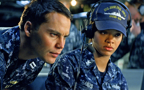Taylor Kitcsh and Rihanna in "Battleship"