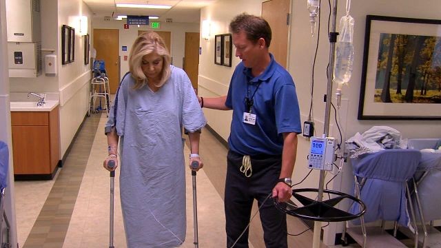 Just hours after her hip replacement surgery, Carole Mikita was up and walking on her new joint.