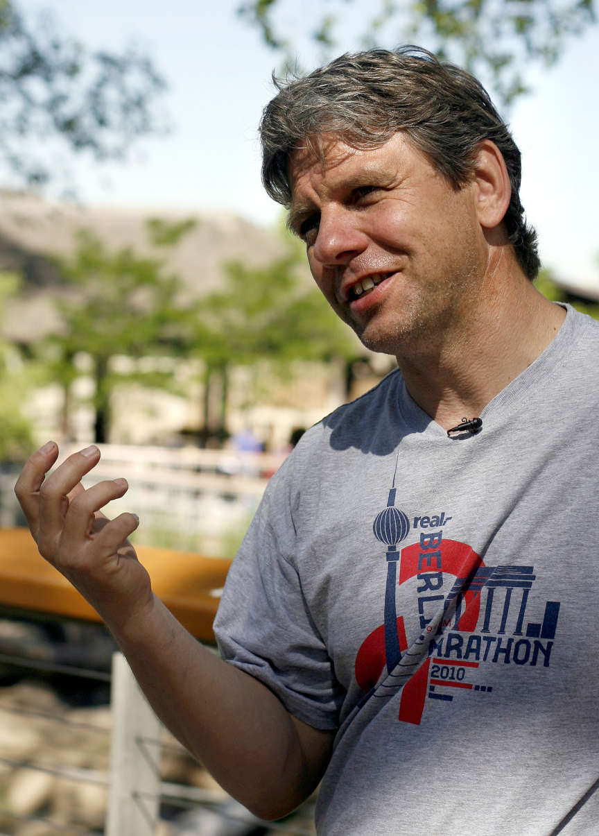 German veterinary scientist, Dr. Thomas Hildebrandt, talks about artificially inseminating one of the African elephants at Utah's Hogle Zoo on Thursday, May 31, 2012.