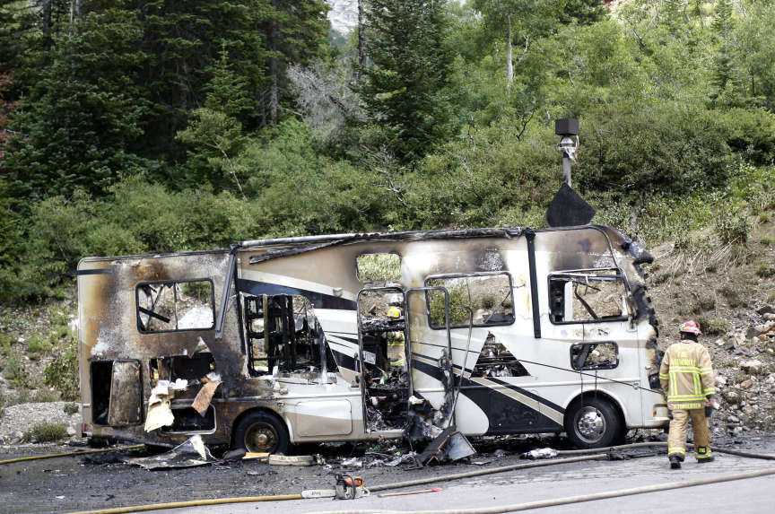 Motor home catches fire, hospitalizes man