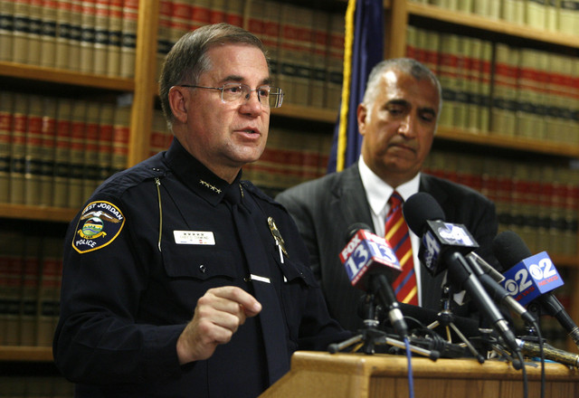 West Jordan Police Chief Doug Diamond and Salt Lake County District Attorney Sim Gill announce murder and child rape charges against Terry Lee Black, 41, in the death of 6-year-old Sierra Newbold in Salt Lake City on Tuesday, July 10, 2012. (Photo: Laura Seitz, Deseret News)
