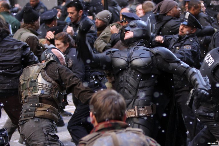 Tom Hardy and Christian Bale in "The Dark 
Knight Rises"