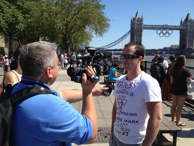 KSL reporter Alex Cabrero in action on the streets of London. Photo: Tom Kirkland, KSL