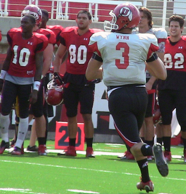 Utah quarterback Jordan Wynn (3) rolls out to the right looking for a receiver during Wednesday's practice at Rice-Eccles Stadium in Salt Lake City. Photo: Robert Jackson, KSL