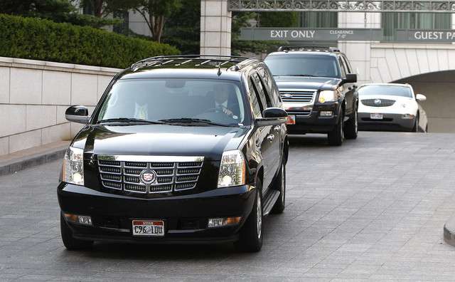 Motorcade with former U.S. President Bill Clinton leaves Grand America Hotel Monday, Aug. 13, 2012, in Salt Lake City. (Photo: Tom Smart, Deseret News)