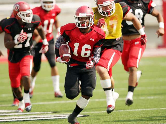 Utah wide receiver Geoff Norwood during Tuesday's scrimmage at Rice-Eccles Stadium. (Jeffrey D. Allred, Deseret News)