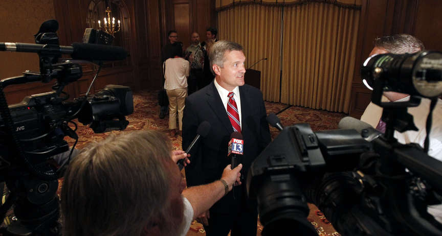 "She's all about national party and I'm about Utah," Rep. Jim Matheson said Tuesday, Aug. 21, 2012. "Here I am today with a non-partisan group that's trying to grow the economy." (Ravell Call, Deseret News)