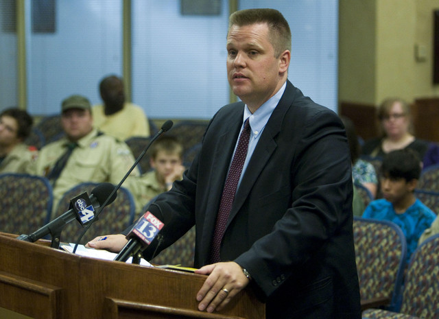 Clint Gilmore Police advisor and West Valley City Prosecutor gives the Police side as Anne Bremner Attorney for Chuck and Judy Cox argues before the West Valley City Council Tuesday, Aug. 21, 2012 requesting records of the West Valley City Police case of missing Susan Powell. (Photo: Scott G Winterton, Deseret News)