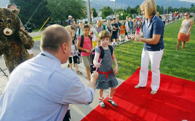The teachers and staff at Butler Elementary rolled out the red carpet for returning students. Students will enjoy the addition of new technology into the classroom this year, as Weber School District spent $125,000 to give a classroom set of iPads to each of its 28 elementary schools.