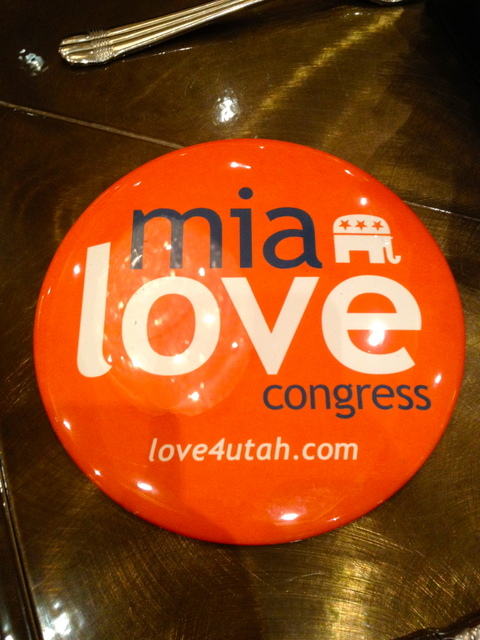 Campaign button given to all Utah delegates to wear for Mia Love's address Tuesday. (Credit: Josh Furlong)