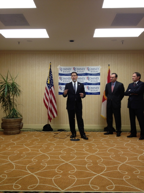 Florida Sen. Marco Rubio speaks before the Utah delegation. (Credit: Josh Furlong)