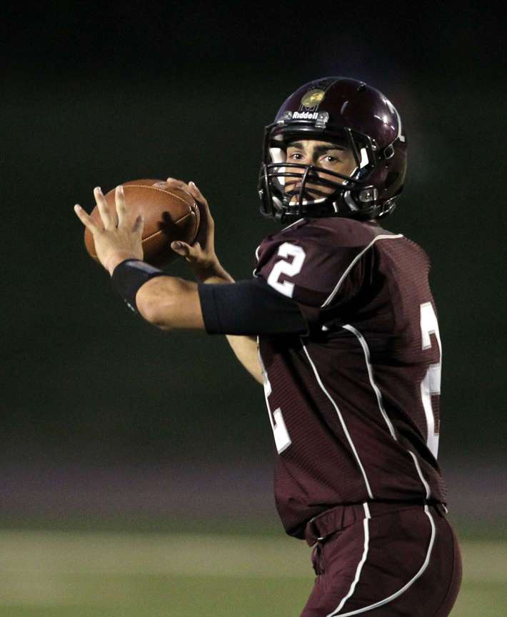 Jordan's Austin Kafentzis as Jordan High School comes from behind to score 19 straight points and defeat Fremont High School 19-12 in their opening game of the football season Friday, Aug. 19, 2011, in Sandy, Utah. (Tom Smart, Deseret News)