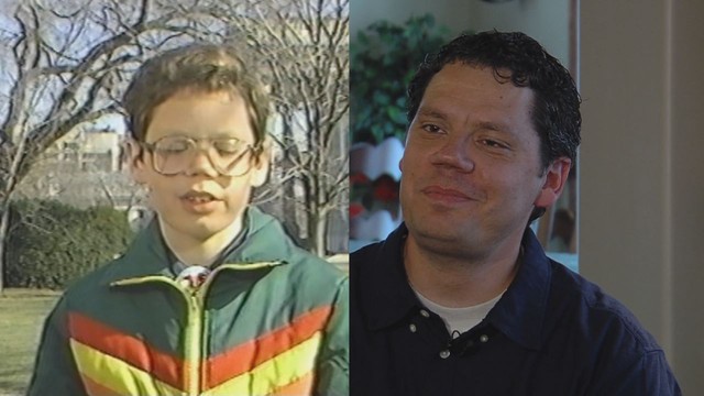 Nathan Hadfield, pictured in 1985 (left) and 2012 (right).