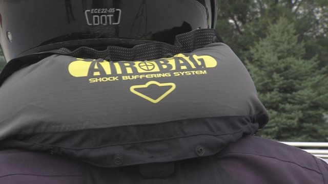 The Air Bag Shock Buffering System inflates when a rider leaves their vehicle in order to buffer their fall, much like a car air bag.